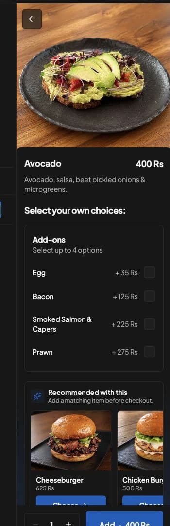 Prévisualisation mobile de la fiche Avocado avec les personnalisations et les produits recommandés